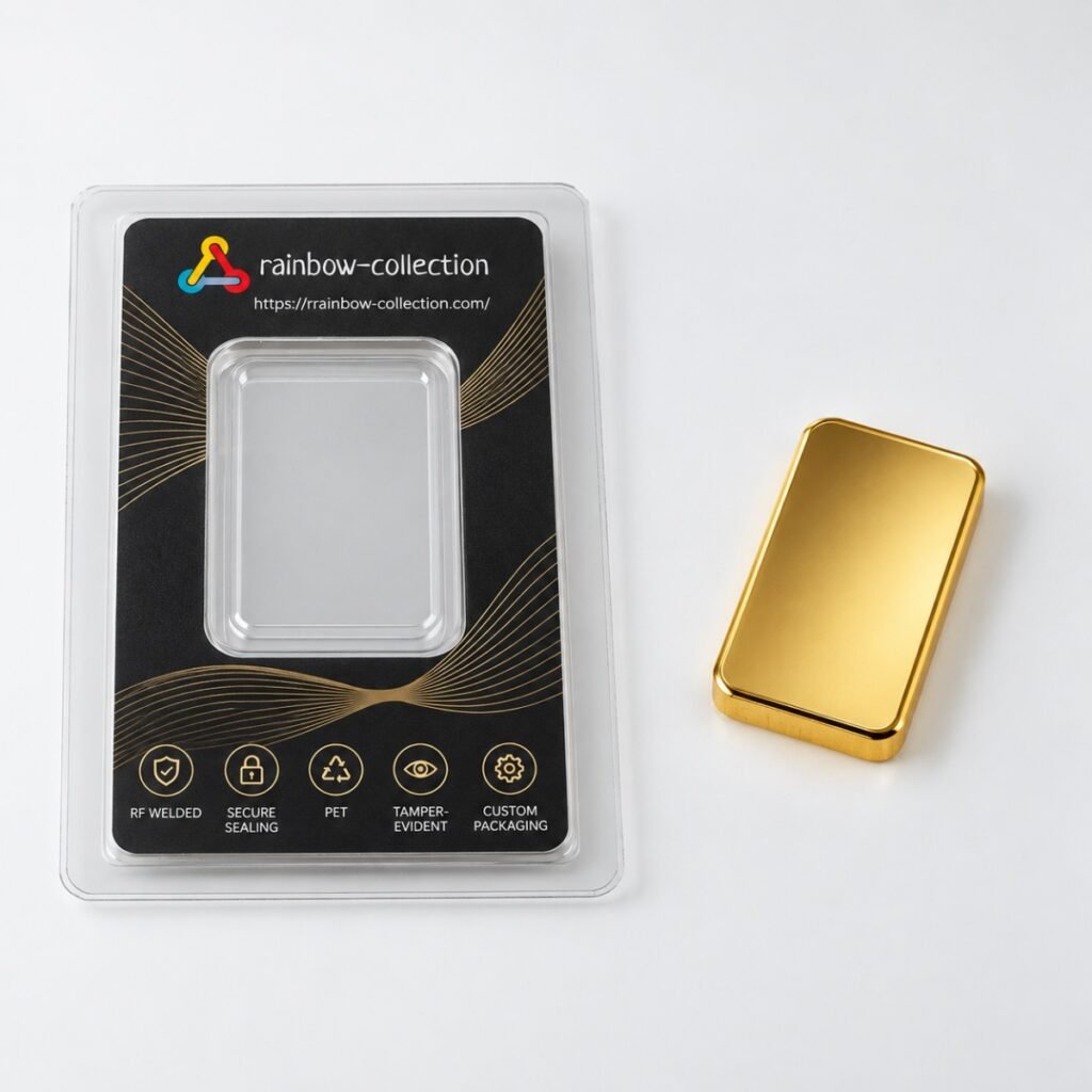 Custom printed RF welded blister card packaging for precious metals