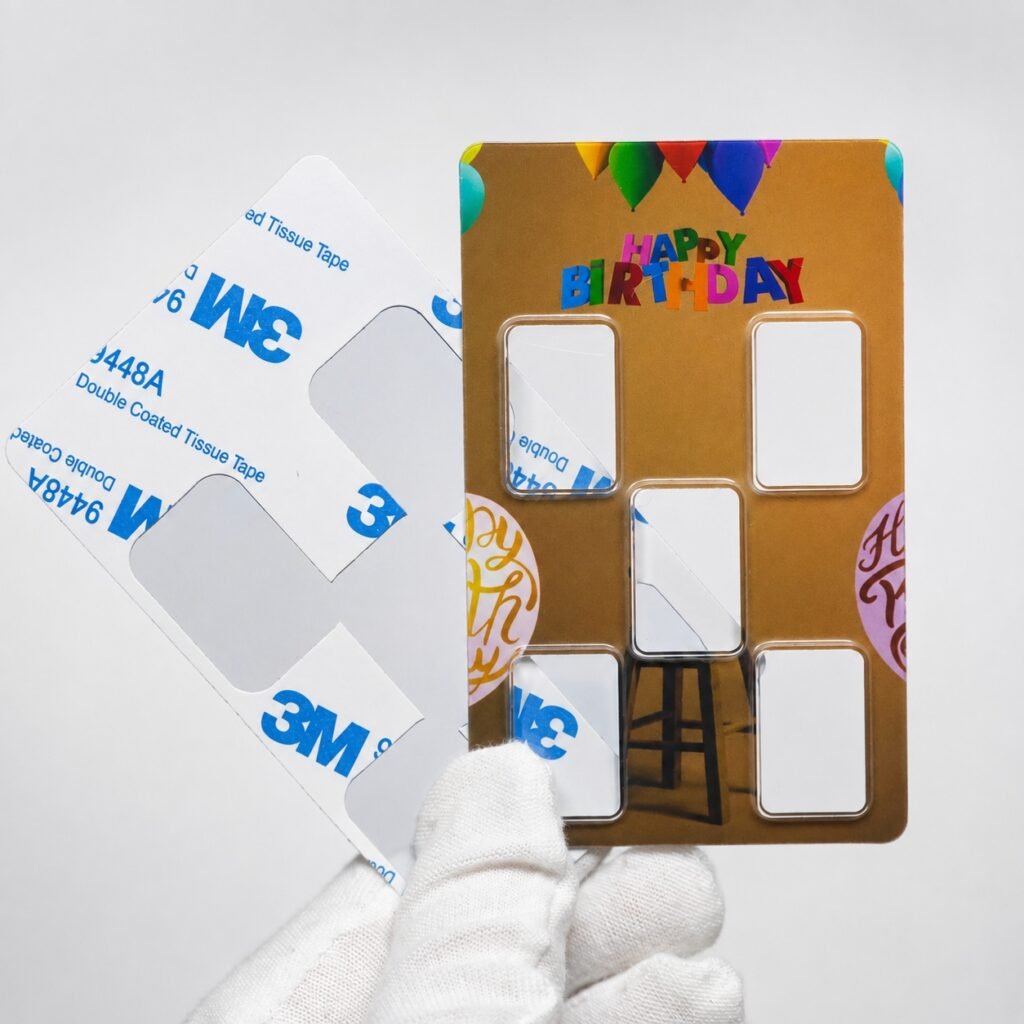 CMYK blister card printing showing fine illustrations small text and detailed graphic elements