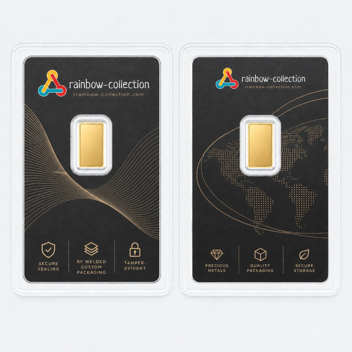1g gold bar blister card with RF welded PET packaging