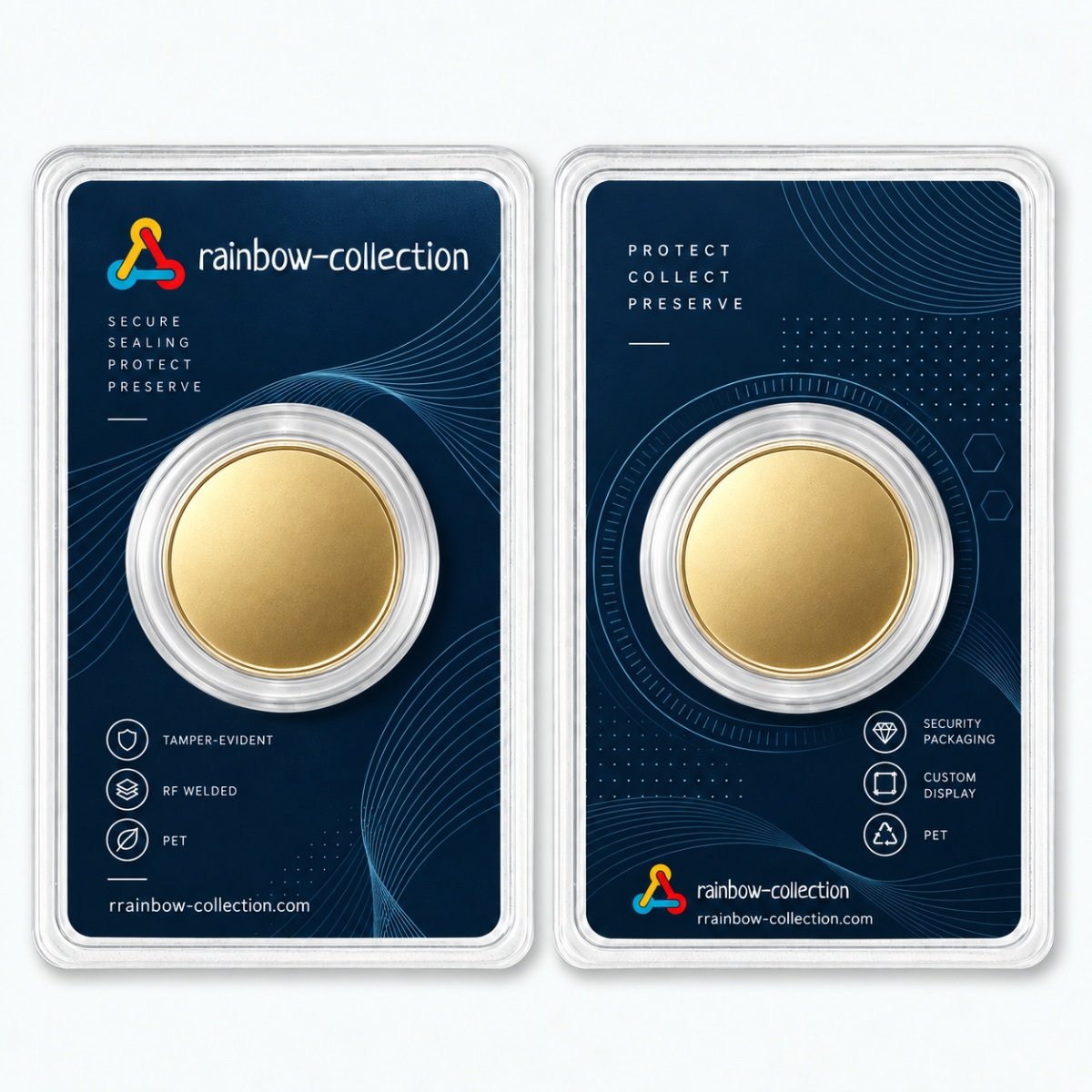 35mm gold and silver coin RF sealed serialized security blister packaging