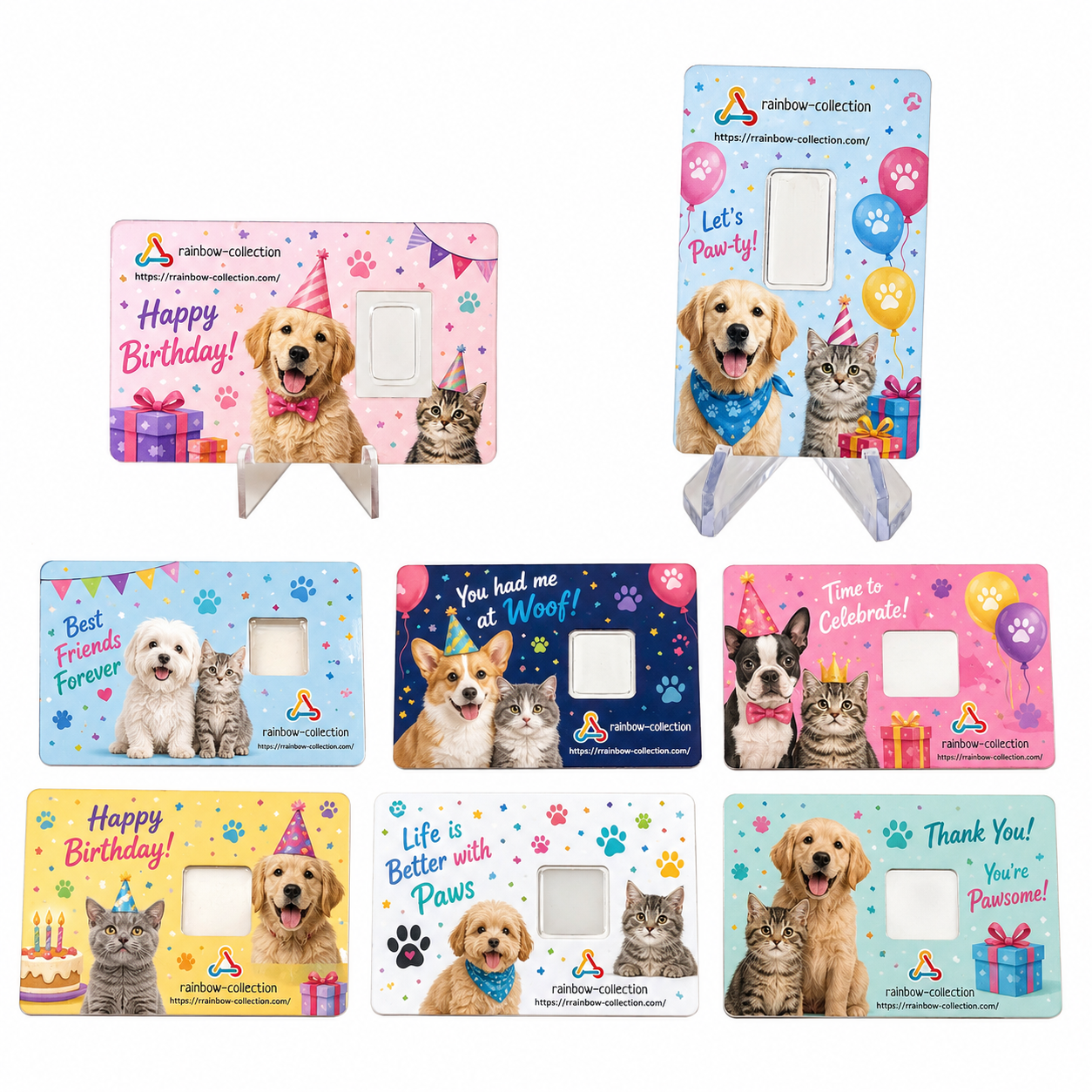 Full-color CMYK blister card designs with different artwork and packaging layouts