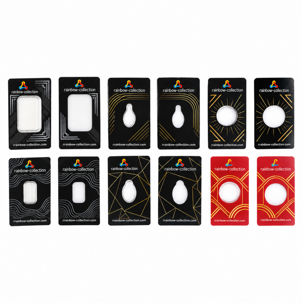 Printed blister card panels with rectangular, round and teardrop-shaped windows